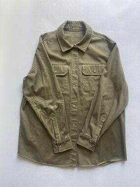 Custom Olive Green Work Shirt Men’s 2XL Snap Button Cotton